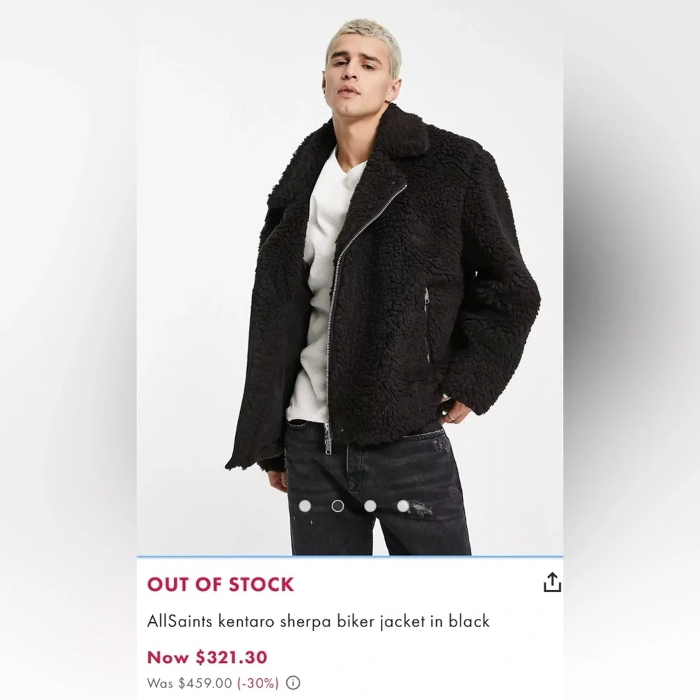 AllSaints Kentaro Sherpa Biker Jacket - Picture 3 of 14